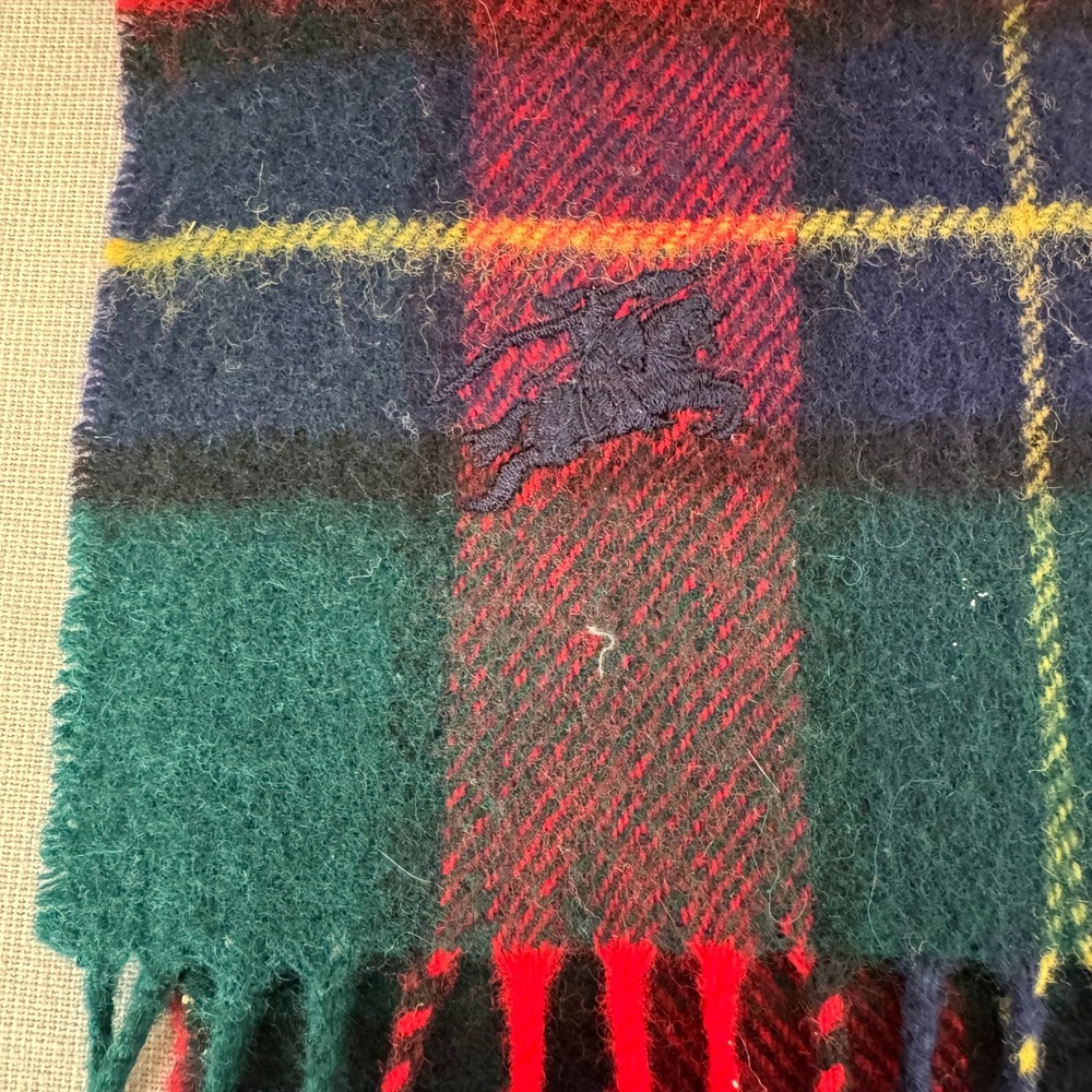 Vintage Burberrys Wool Scarf Green/Blue/Red/Yellow Plaid - Picture 4 of 5
